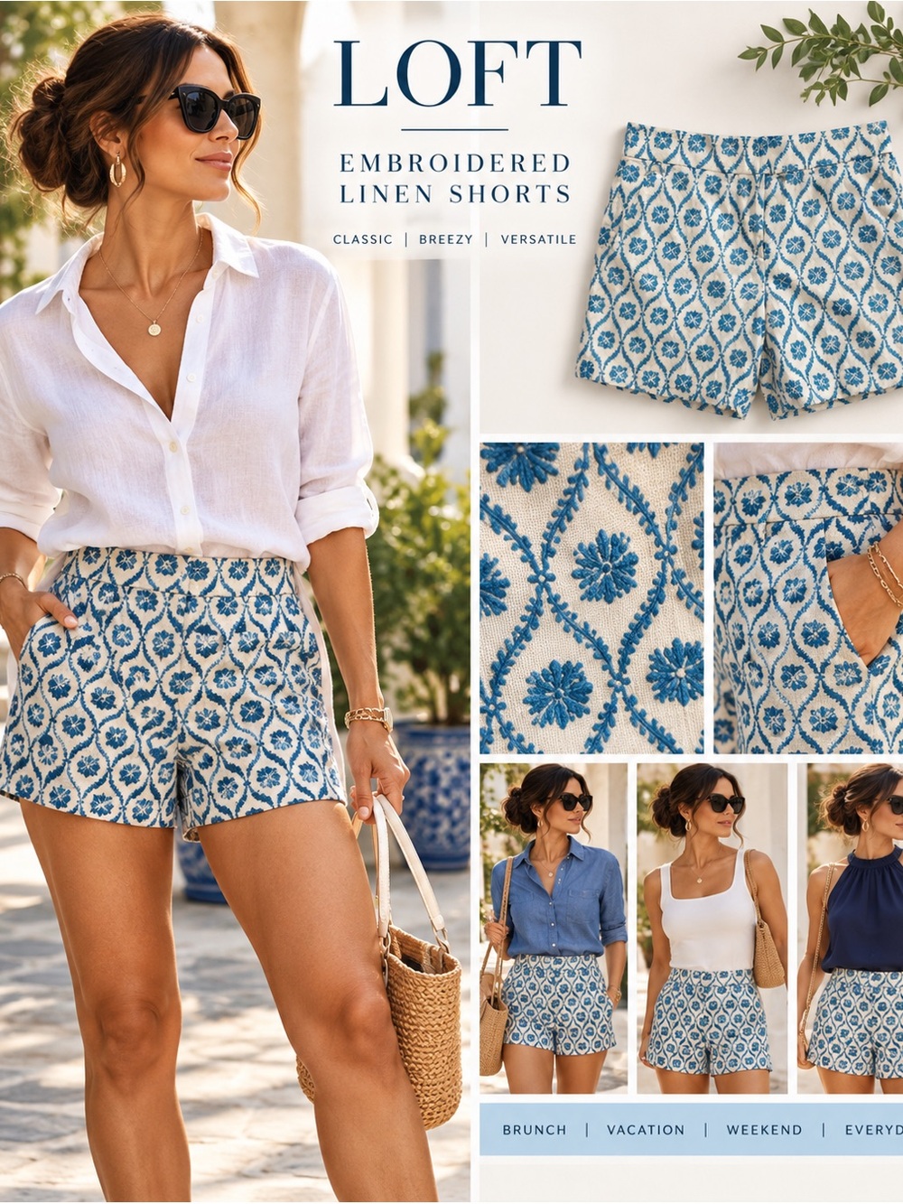 2071 Loft Embroidered Shorts Linen